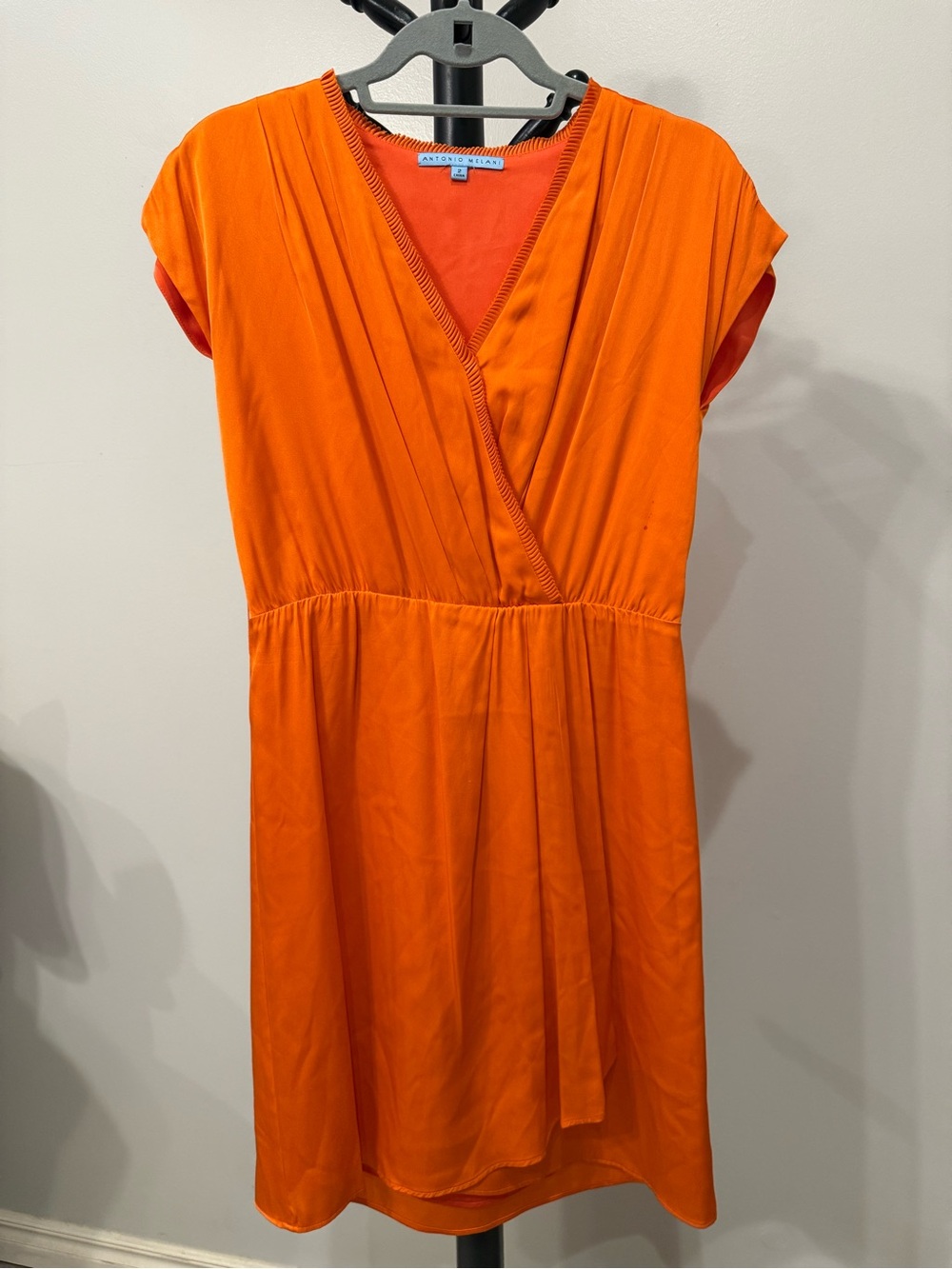 ANTONIO MELANI Bright Orange Wrap-Style Mini Dress silk blend